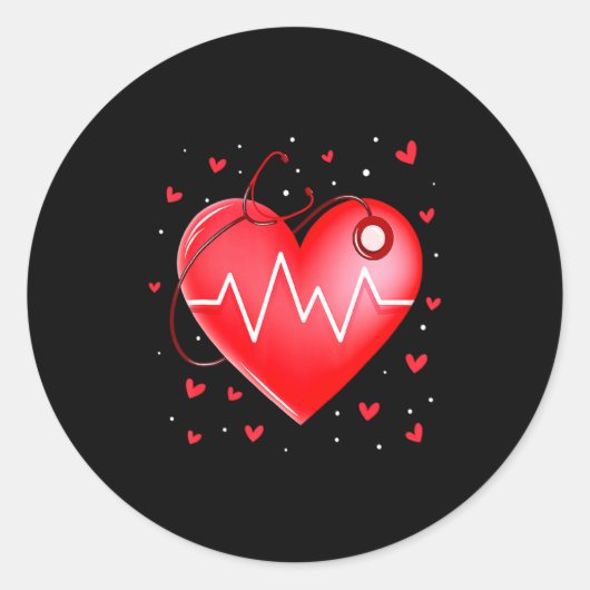 Nurse Valentines Day Heart Stethoscope 2 Ronde Sticker (Voorkant)