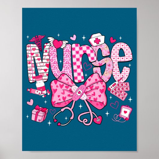 Nurse Valentine's Day Heart Stethoscope Er Icu Nic Poster (Voorkant)