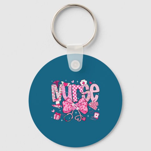 Nurse Valentine's Day Heart Stethoscope Er Icu Nic Sleutelhanger (Voorkant)