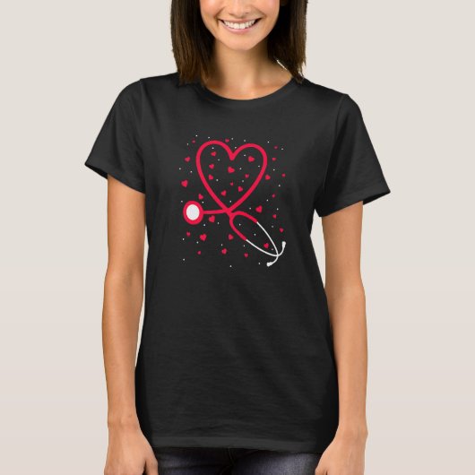Nurse Valentine's Day Heart Stethoscope T-shirt (Voorkant)