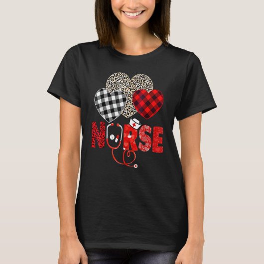 Nurse Valentines Day Stethoscope Leopard Buffalo P T-shirt (Voorkant)