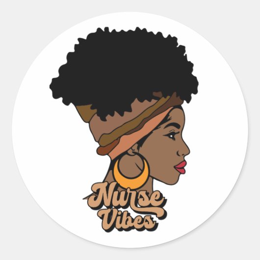 Nurse Vibes Afro Nurse African America Black Woman Ronde Sticker (Voorkant)