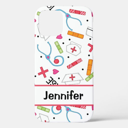 Nurse Whimsy Medical Art Witte naam op maat Case-Mate iPhone Case (Achterkant)