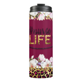 #Nurselife Gold Glitter Cheetah Print Burgundy Thermosbeker