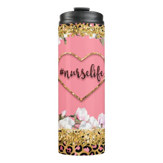Nurselife Gold Glitter Cheetah Print Thermosbeker (Voorkant)