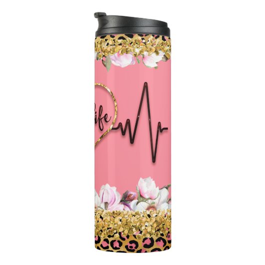 Nurselife Gold Glitter Cheetah Print Thermosbeker (Geroteerd rechts)