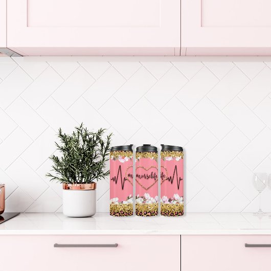 Nurselife Gold Glitter Cheetah Print Thermosbeker