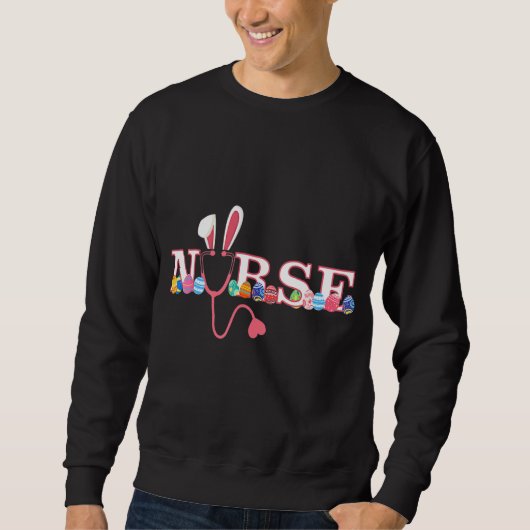 Nurselife Stethoscope Scrub Easter Day Cute Bunny Trui (Voorkant)