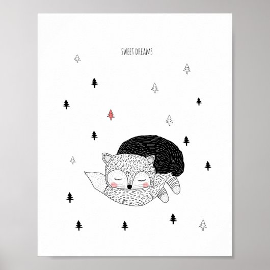 Nursery Art, Fox Illustration, Sweet Dreams Poster (Voorkant)