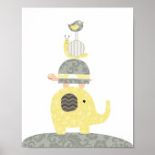 Nursery art illustration elephant bird turtle poster (Voorkant)