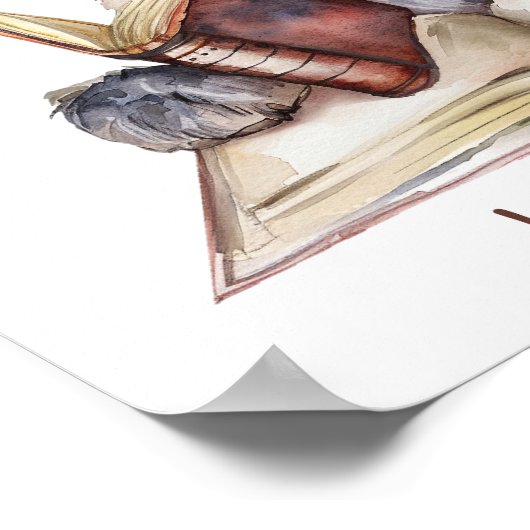 Nursery Art Poster Dog Het lezen van een boek Pers (Hoek)