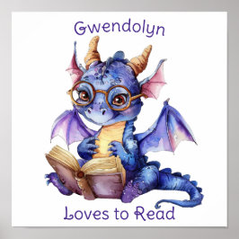 Nursery Art Poster Dragon Reading Personaliseren