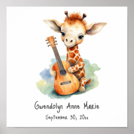 Nursery Art Poster Giraffe met gitaar