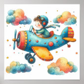 Nursery Art Poster Kind Vliegende Propeller Vliegt (Voorkant)
