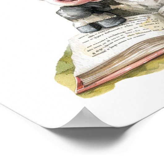 Nursery Art Poster Koe lezen met bril (Hoek)