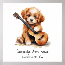 Nursery Art Poster Puppy met gitaar