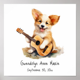 Nursery Art Poster Puppy met gitaar