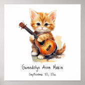 Nursery Art Poster Tabby Cat met gitaar (Voorkant)