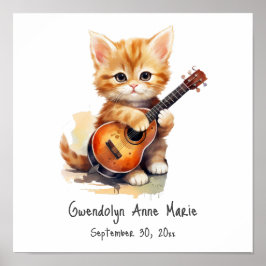 Nursery Art Poster Tabby Cat met gitaar