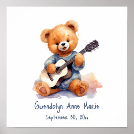 Nursery Art Poster Teddy Bear Gitaar 