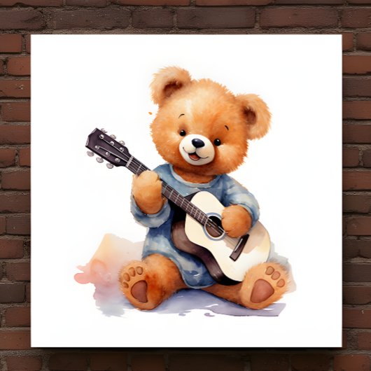 Nursery Art Poster Teddy Bear Gitaar Linkshandig