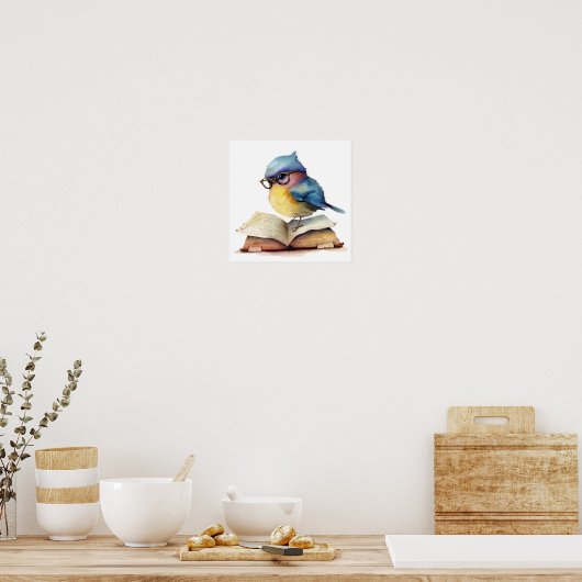 Nursery Art Poster Vogellezen met bril (Keuken)