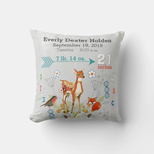 Nursery Baby Birth Stat Fox Deer Floral Arrow Kussen (Voorkant)