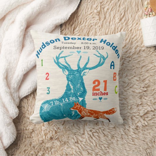 Nursery Baby Boy Birth Stat Fox Deer Arrow Kussen (Deken)