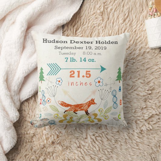 Nursery Baby Boy Birth Stats Fox Arrows Acorns Kussen (Deken)