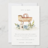 Nursery Blue Floral Bassinet Baby Bedankkaart (Voorkant)