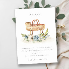 Nursery Blue Floral Bassinet Baby Bedankkaart