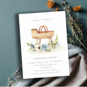 Nursery Blue Floral Bassinet Baby shower Invite Bedankkaart