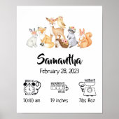 Nursery boho woodlanddieren geboortestaten poster (Voorkant)
