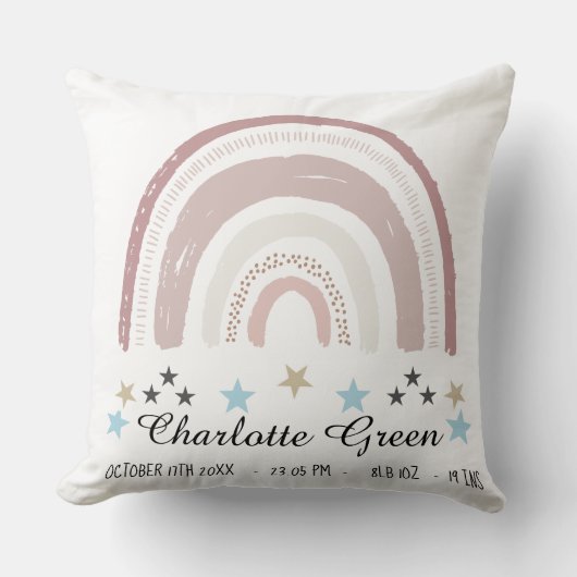 Nursery Cushion Birth Record Rainbow Stars Kussen (Voorkant)