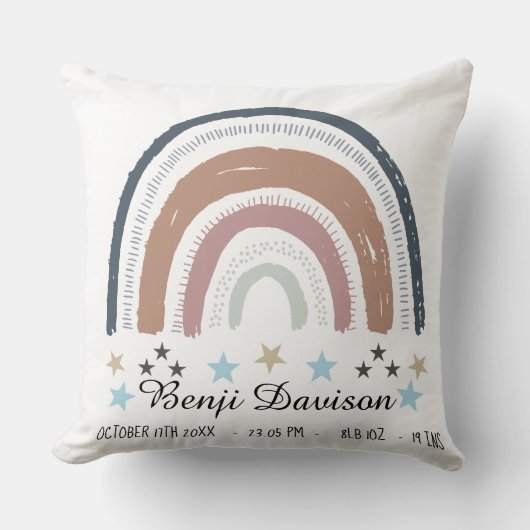 Nursery Cushion Birth Record Rainbow Stars Kussen (Voorkant)