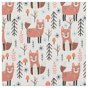 Nursery Cute Fox Forest Woodland Pattern Stof