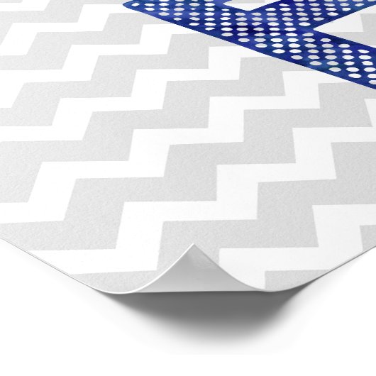 Nursery Decor Blue Fox Letter F Gray Chevron Poster (Hoek)