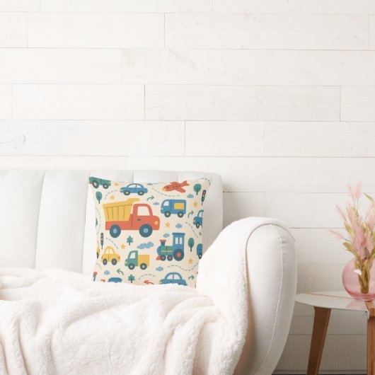 Nursery/Kids’ Room Pillow | Cars Trucks Trains Kussen (Bank)