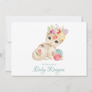 Nursery Kitten Monogram Baby shower Bedankkaart