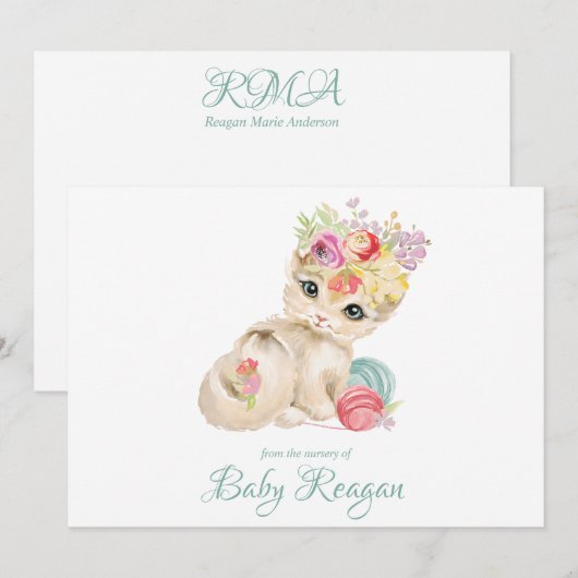 Nursery Kitten Monogram Baby shower Bedankkaart (Voorkant / Achterkant)