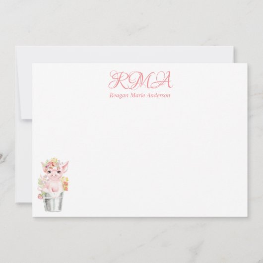 Nursery Little Piggy Monogram Baby shower Bedankkaart (Achterkant)