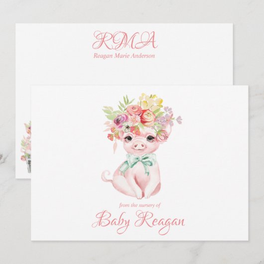 Nursery Little Piggy Monogram Baby shower Bedankkaart (Voorkant / Achterkant)