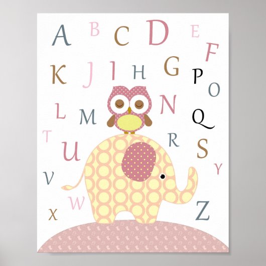 Nursery owl alfabet art poster (Voorkant)