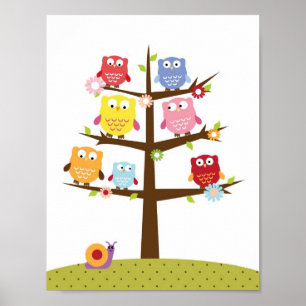 Nursery owls op boomwandkunst poster