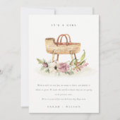 Nursery Pink Floral Bassinet Baby Bedankkaart (Voorkant)