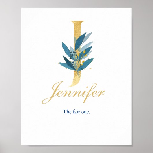 Nursery Print Name, Letter J, Baby girl wall art (Voorkant)