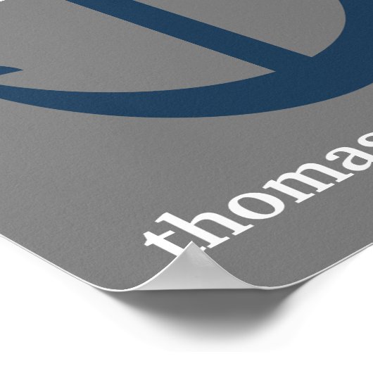 Nursery Print Navy Blue en Grey Anchor Monogram (Hoek)