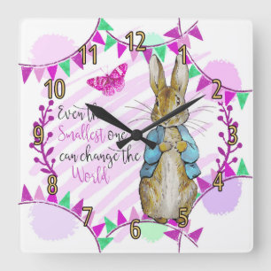 Nursery Rabbit en Bunting Clock in roze Vierkante Klok