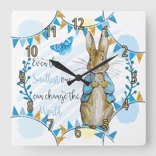 Nursery Rabbit en Bunting Clock Vierkante Klok (Voorkant)