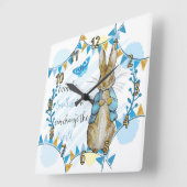 Nursery Rabbit en Bunting Clock Vierkante Klok (Hoek)